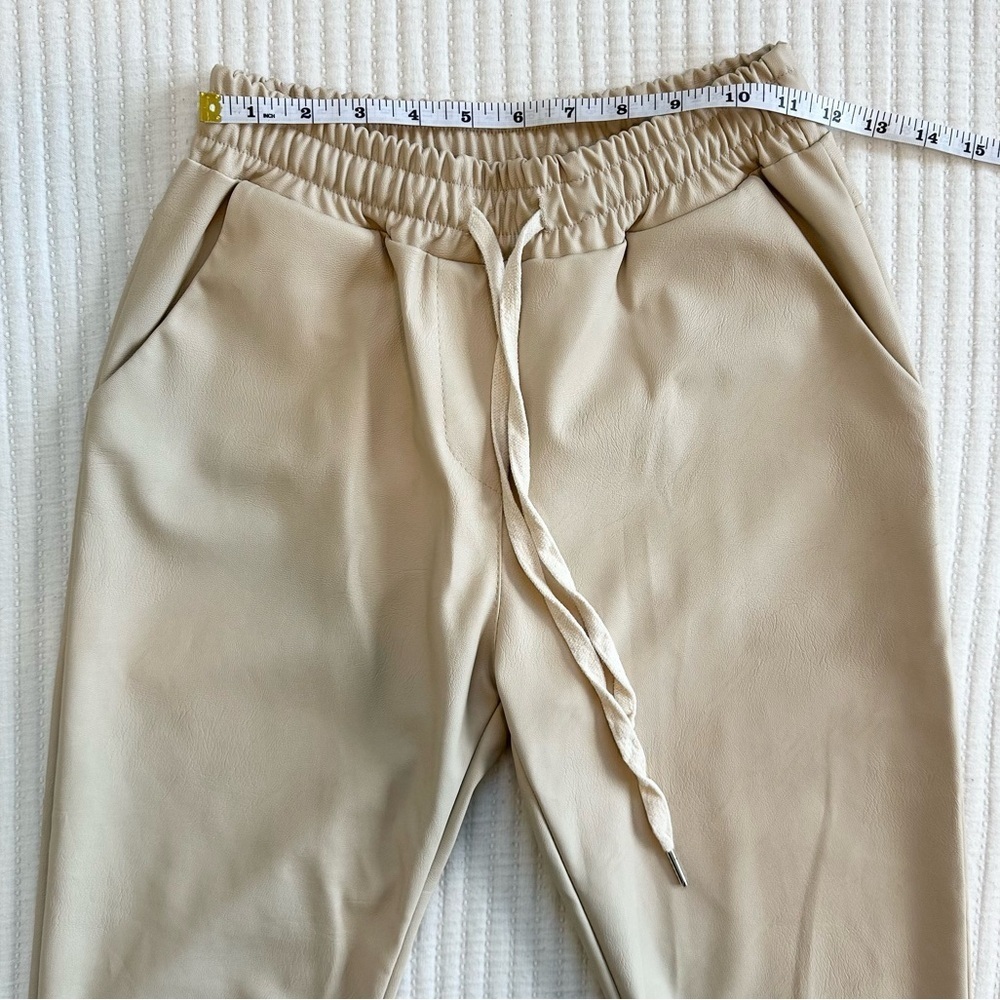 Venti6 Women's Tan Jogger Leather Look Pants Made in Italy - Picture 3 of 7